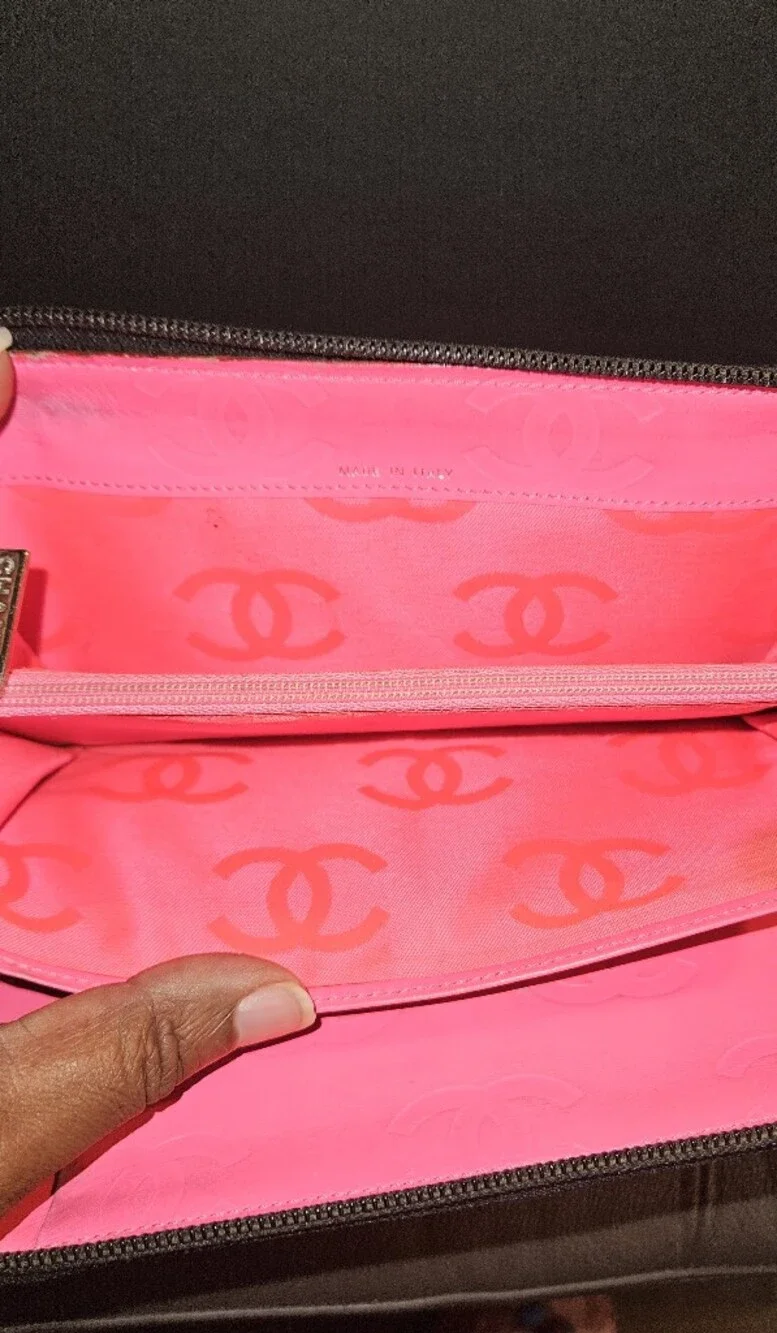 CHANEL Cambon Long Wallet Calfskin Zip Around Black x Black Pink Silver Hardware